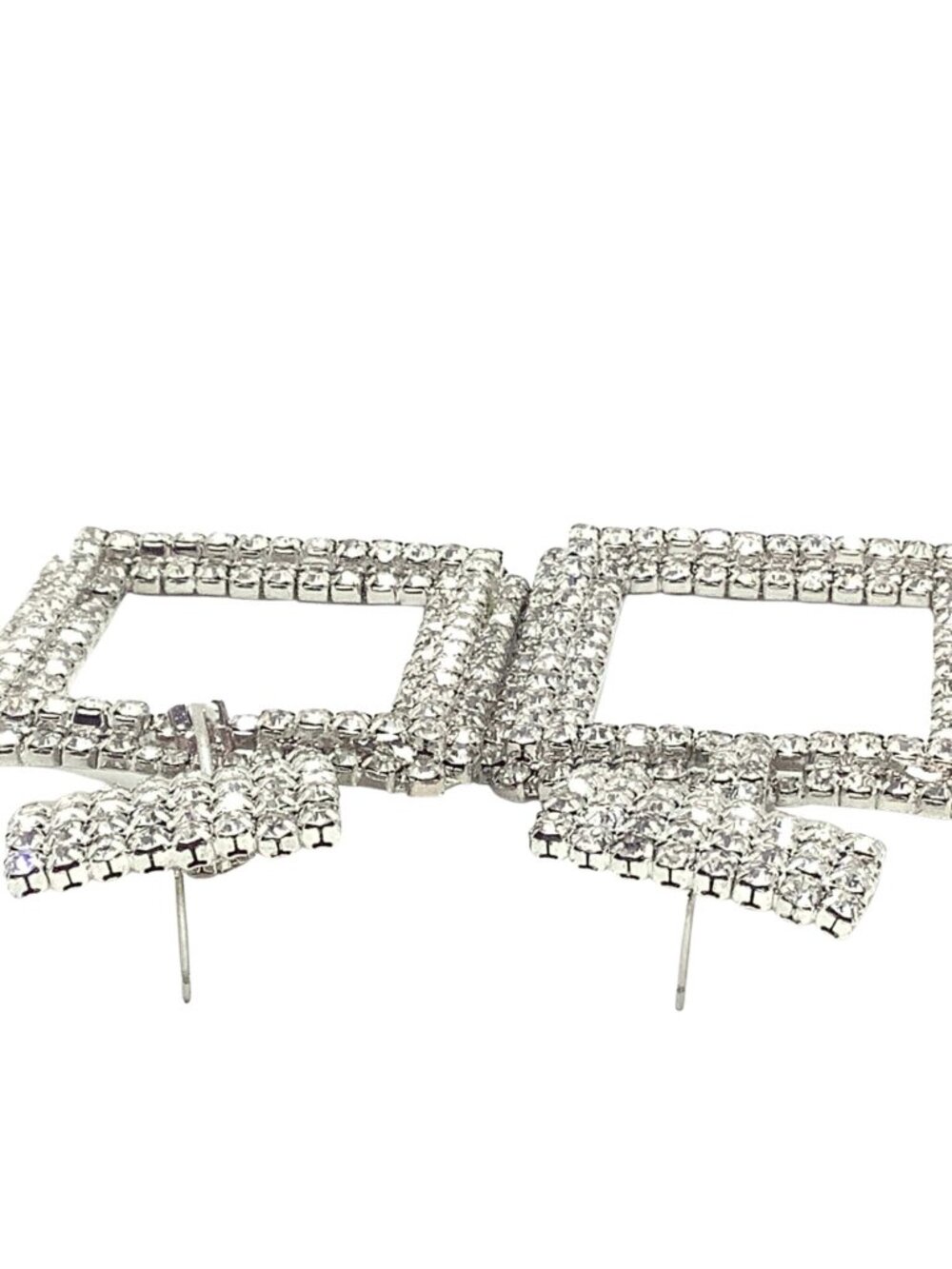 Large Square Rhinestone Dangle Earrings Glam Statement - Picture 2 of 8